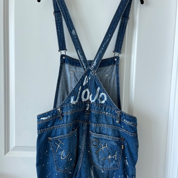 Custom Painted Denim Short Overalls - Picture 3 of 4